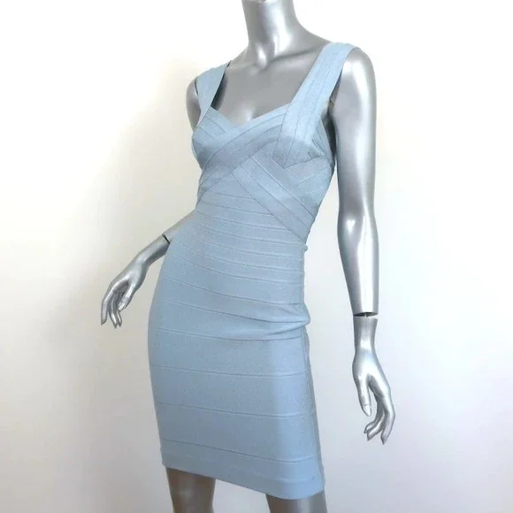 Herve Leger Criss Cross Bandage Dress Light Blue Size Small Sleeveless Mini - Picture 3 of 8